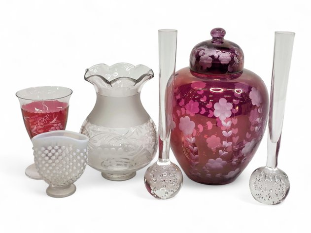 Kosta Slender Vases, Red Glass Jar & Footed Vase, Fan Vase & More