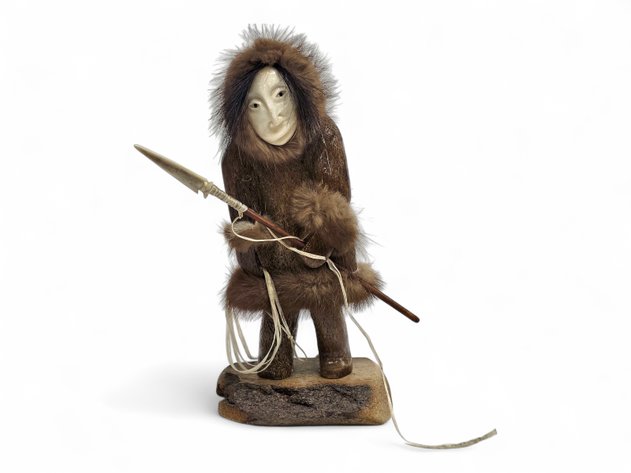 Whalebone, Walrus Ivory & Fur Hunting Figurine