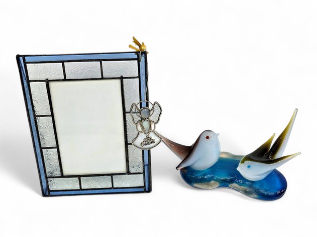J. Devlin Stained Glass Picture Frame, Bird Figurine & Best Grandma Angel Ornament