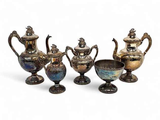 Swan & Floral Pitchers, Sugar Bowl & Pedestal Bowl