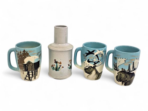 Animal & Cabin Mugs by Matthew Adams & Ceramic Floral Carafe