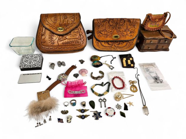 Leather Purses, Jewelry Box & Assorted Costume/Fashion Jewelry