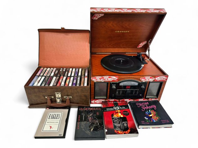 Crosley Media Center, 56x Cassette Tapes, Box Set, DVD & Coffee Table Books