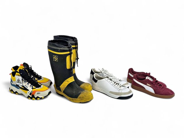 Rubber Firefighter Boots & 3x Pairs of Sneakers - FILA, Adidas & Puma