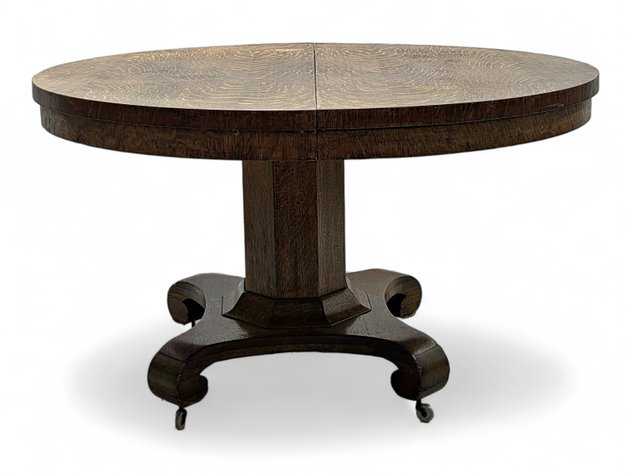 Quarter-Sawn Oak Wheeled Dining Table