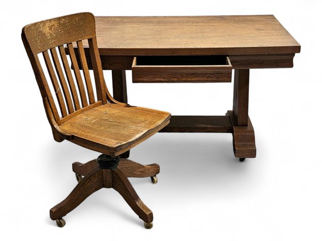Oak Library Desk & Swivel Chair