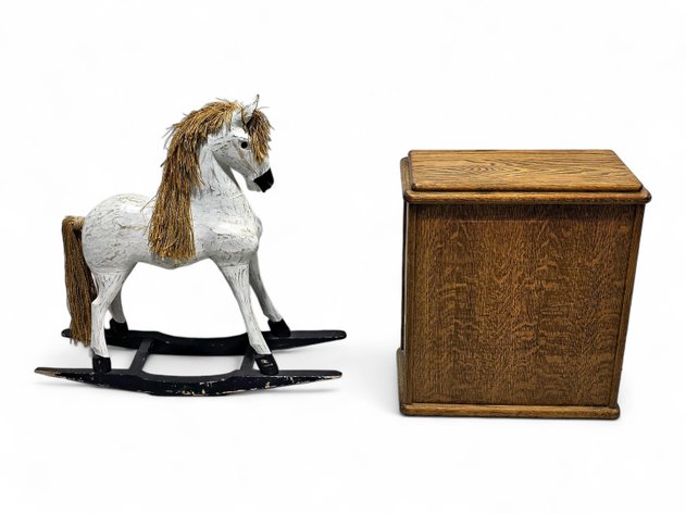 Rocking Horse w/ Twine Mane & Tiger Oak Hamper