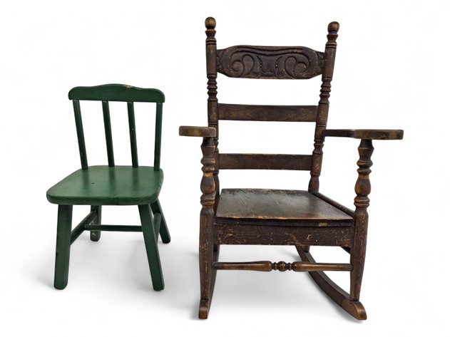 Wooden Rocking Chair & Children's Chair