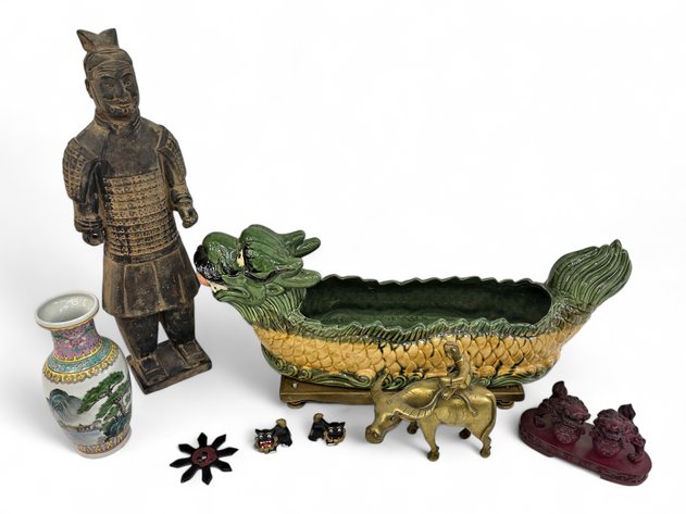 Chinese & Japanese Ceramics, Figurines, Throwing Star & More