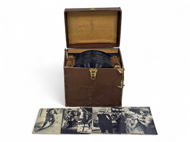 B&W Celebrity Photograph Postcards, Record Case & Records