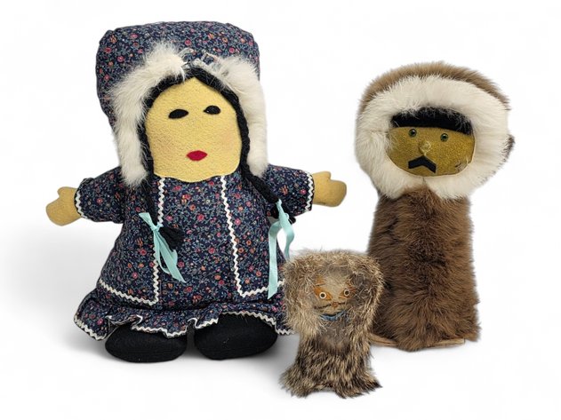 Alaska Native Dolls w/ Fur Parkas & Cat Doll