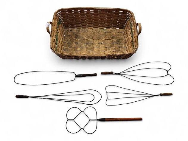 Antique Rug Beaters w/ Wicker Basket