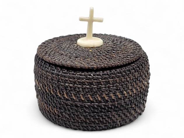 Inupiaq Baleen Basket w/ Walrus Tusk Cross Finial - Gregg Tagarook, Sr.