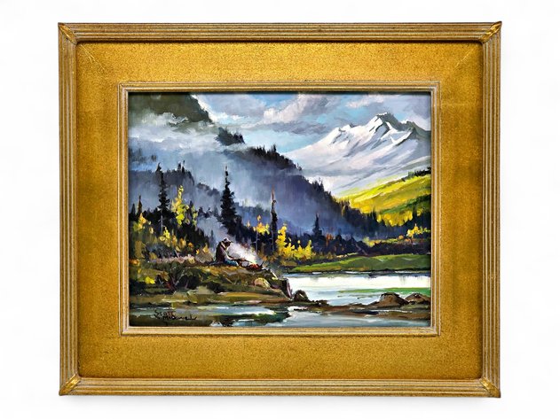 Scott McDaniel Oil Painting of Alpine Lake Camp Scene