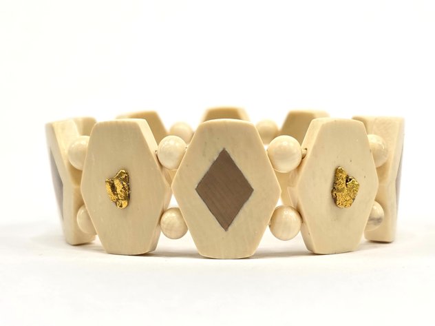 Mammoth Tusk & Alaska Gold Nugget Stretch Panel Bracelet