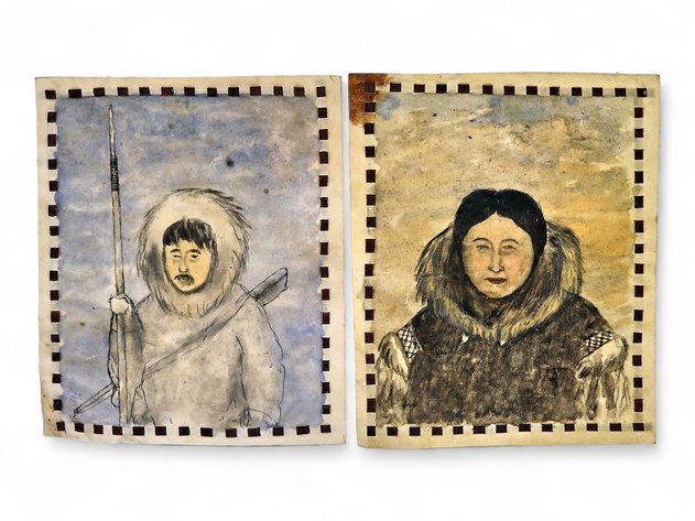 George Ahgupuk Inupiaq Portraits on Hide