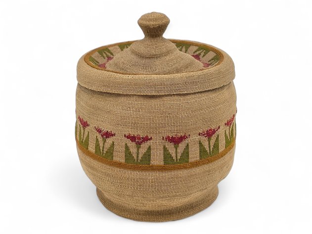 Museum Quality Attu Aleut Pictorial Floral Rye Grass Basket
