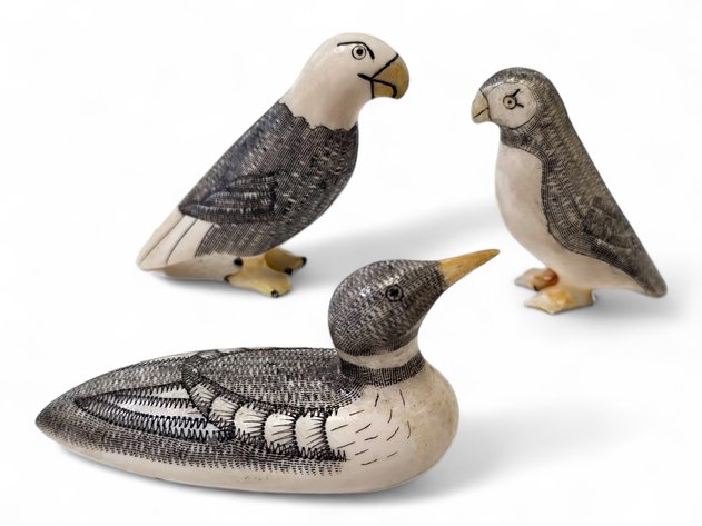 Peter and Joseph Mayac King Island Walrus Tusk Avian Carvings