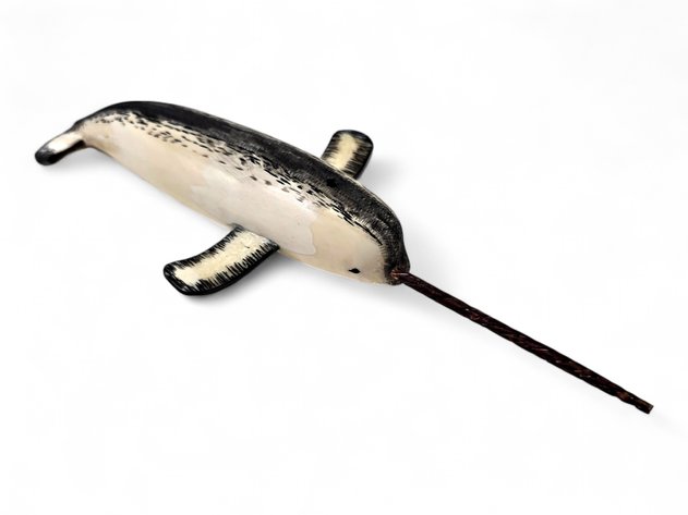 Large Narwhal Walrus Tusk Carving with Baleen Horn
