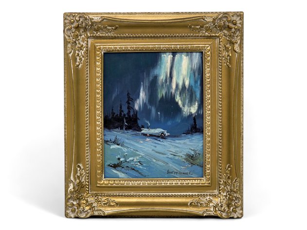 Scott McDaniel Oil Painting of the Northern Lights in Winter