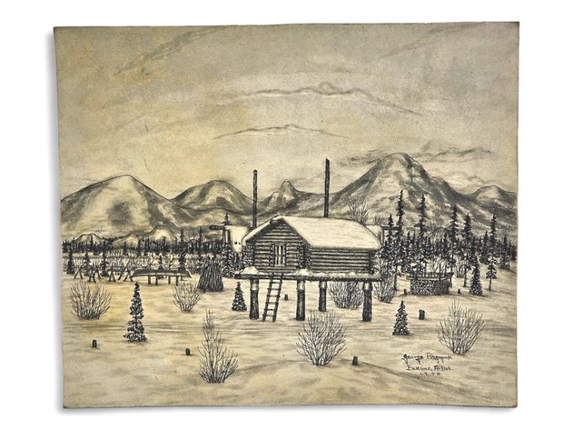 George Aden Ahgupuk Winter Cache Scene on Hide