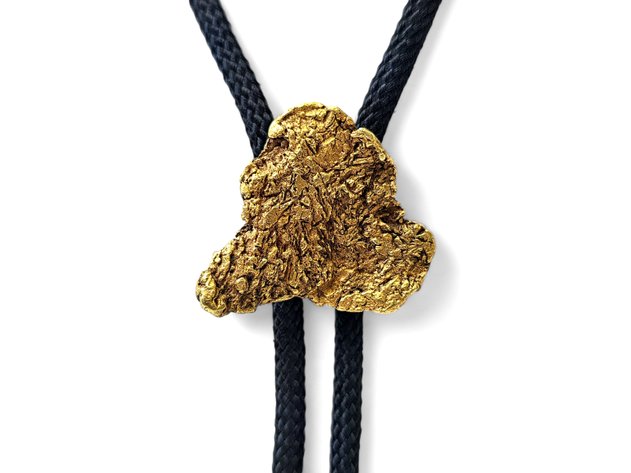 Natural Alaska Gold Nugget Bolo Tie with Walrus Tusk Tips