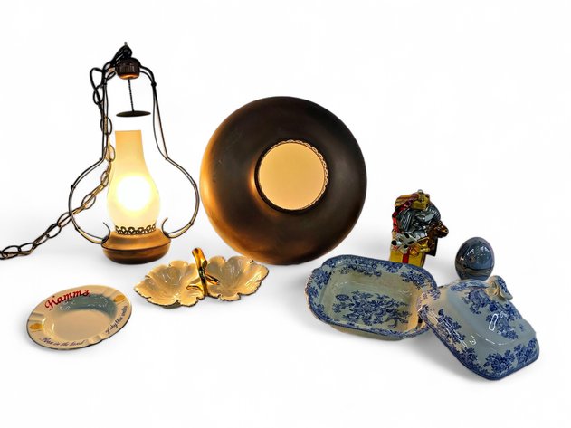 Oil Lamp Chandelier, Hamm's Ashtray, Porcelain Serving Dish & More