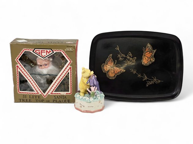 Music Box, Santa Tree Topper & Couroc Serving Tray