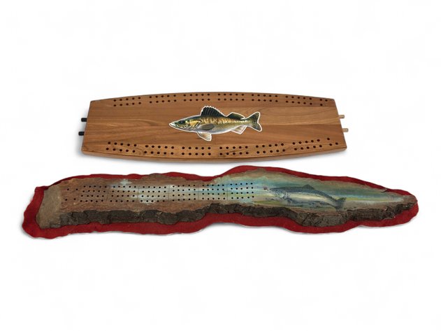 Wooden D.L.W. Chinook Salmon & Rich Pierret Cribbage Boards