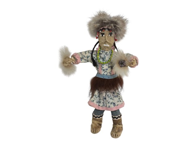 Alaska Native Fan Dancer Doll w/ Fur-Lined Floral Parka - Nelly Slats