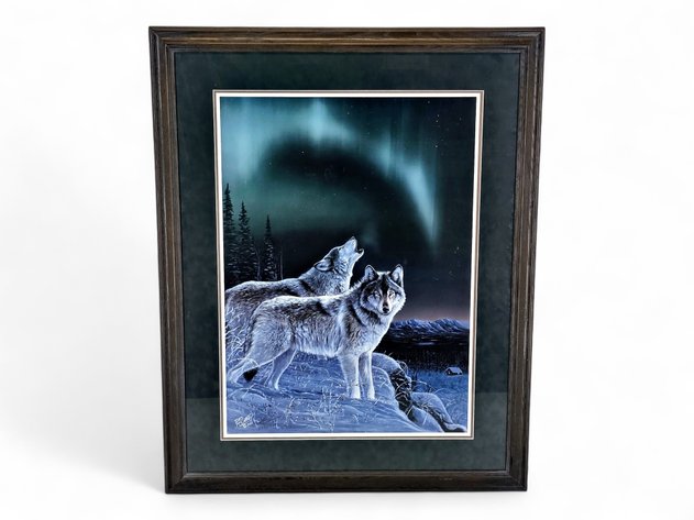 Des McCaffrey Print of Timber Wolves under Northern Lights