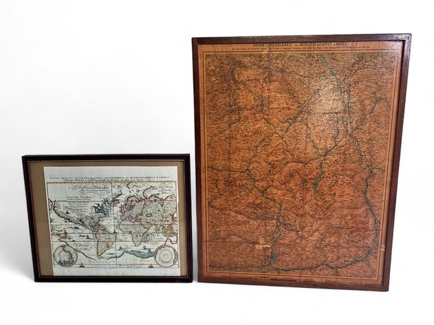 1638 World Map Reproduction Print & Early 20th Century German Regional Map