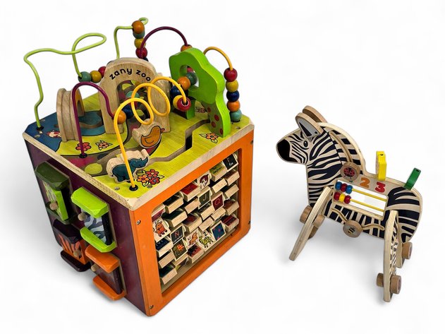 Wooden Toddler Development Activity Cube & Zebra Toy