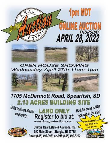 Image for Real Estate 2-Acres Spearfish - April 28th