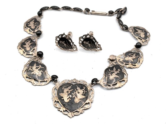 Image for Vintage Sterling Silver Necklace And Earrings