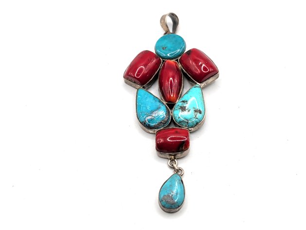 Image for Vintage Sterling Silver Turquoise/Coral Pendant