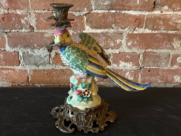 Image for Meissen Style Porcelain Parrot Candlestick