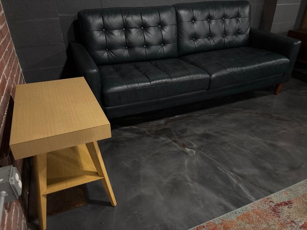 Image for Abbyson Leather Sofa With Vintage Mid- Century Side Table