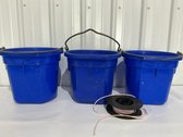 Three Flat-Back Plastic Livestock Buckets