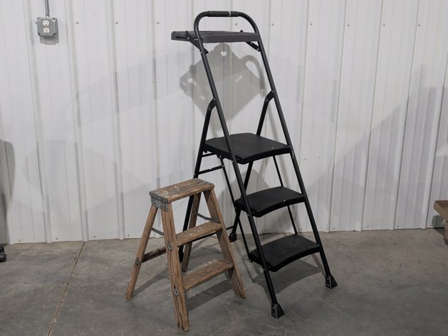Image for Folding Metal Step Ladder And Wooden Step Stool