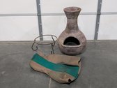 Terracotta Clay Chiminea With Metal Stand And Cover