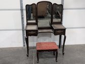Vintage Wooden Vanity Dressing Table With Tri-Fold Mirror