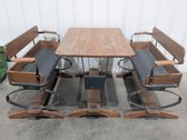 Rustic Wood And Metal Buggy Style Dining Set