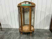 Lighted Oak Curved Glass Curio Cabinet