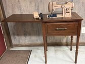 Vintage White Sewing Machine In Cabinet