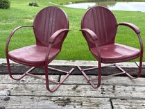 Two Vintage Shell Back Lawn Chairs