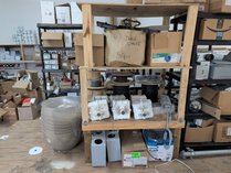 Wooden Shelf With Industrial Electrical And Lighting Lot