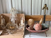 Crystal Chandelier, Lamp Base And Faux Fruit