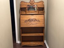 Oak Drop-Front Secretary Desk With Mirror