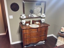 Antique Oak Dresser And Parlor Lamps